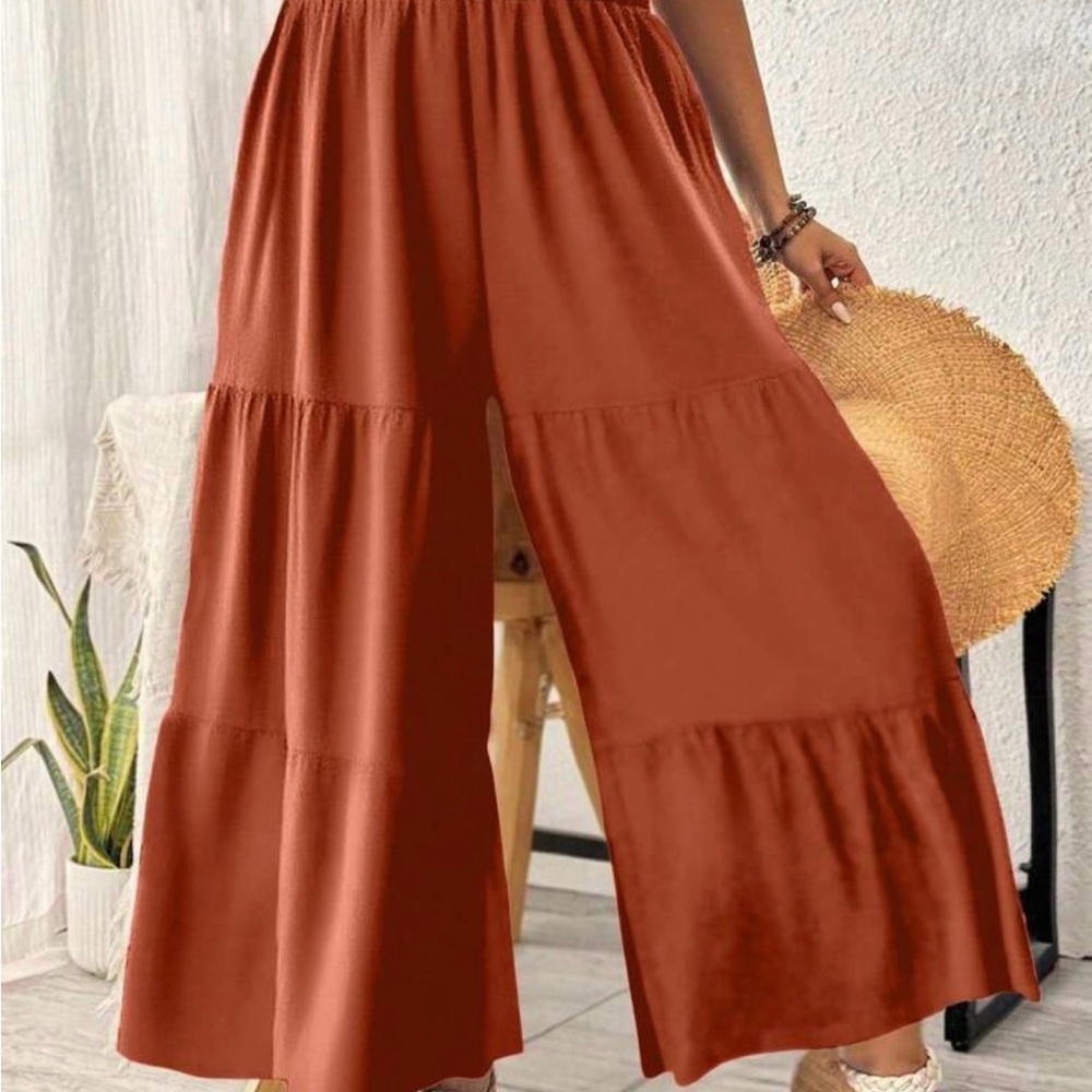 Women's Orange Rust Wide-Leg Pants